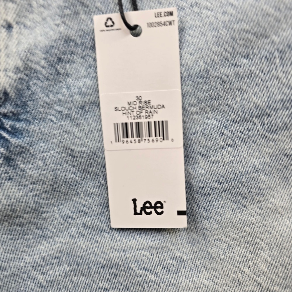 Lee Denim Shorts Mens 30 Light Wash Jean Cotton Slouch Bermuda Raw Hem NEW - Picture 4 of 9